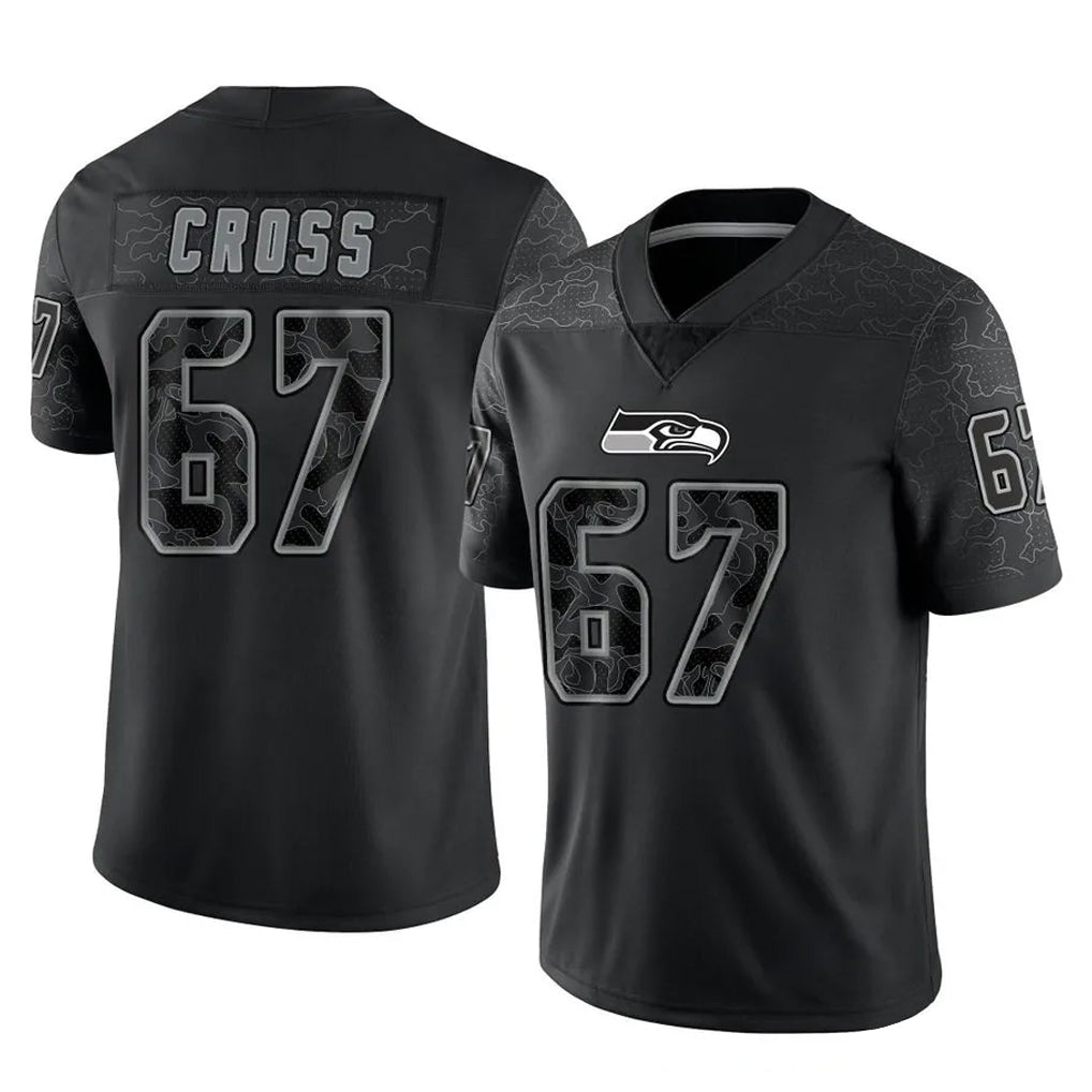 Fenge S.Seahawks #67 Charles Cross Player Black Limited Reflective Home Game Stitched Jerseys