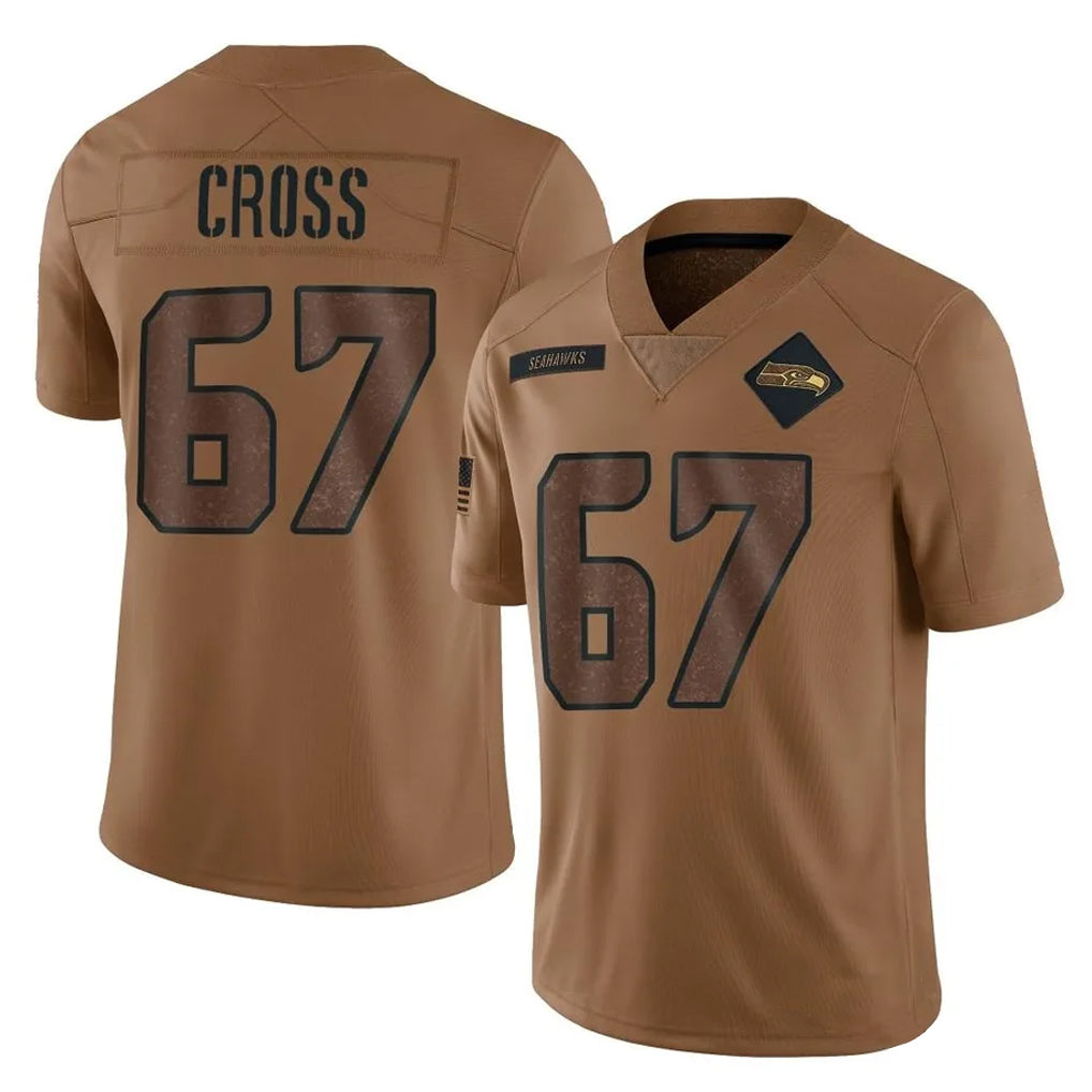 Fenge S.Seahawks #67 Charles Cross Player Brown Limited Salute To Service Home Game Stitched Jerseys