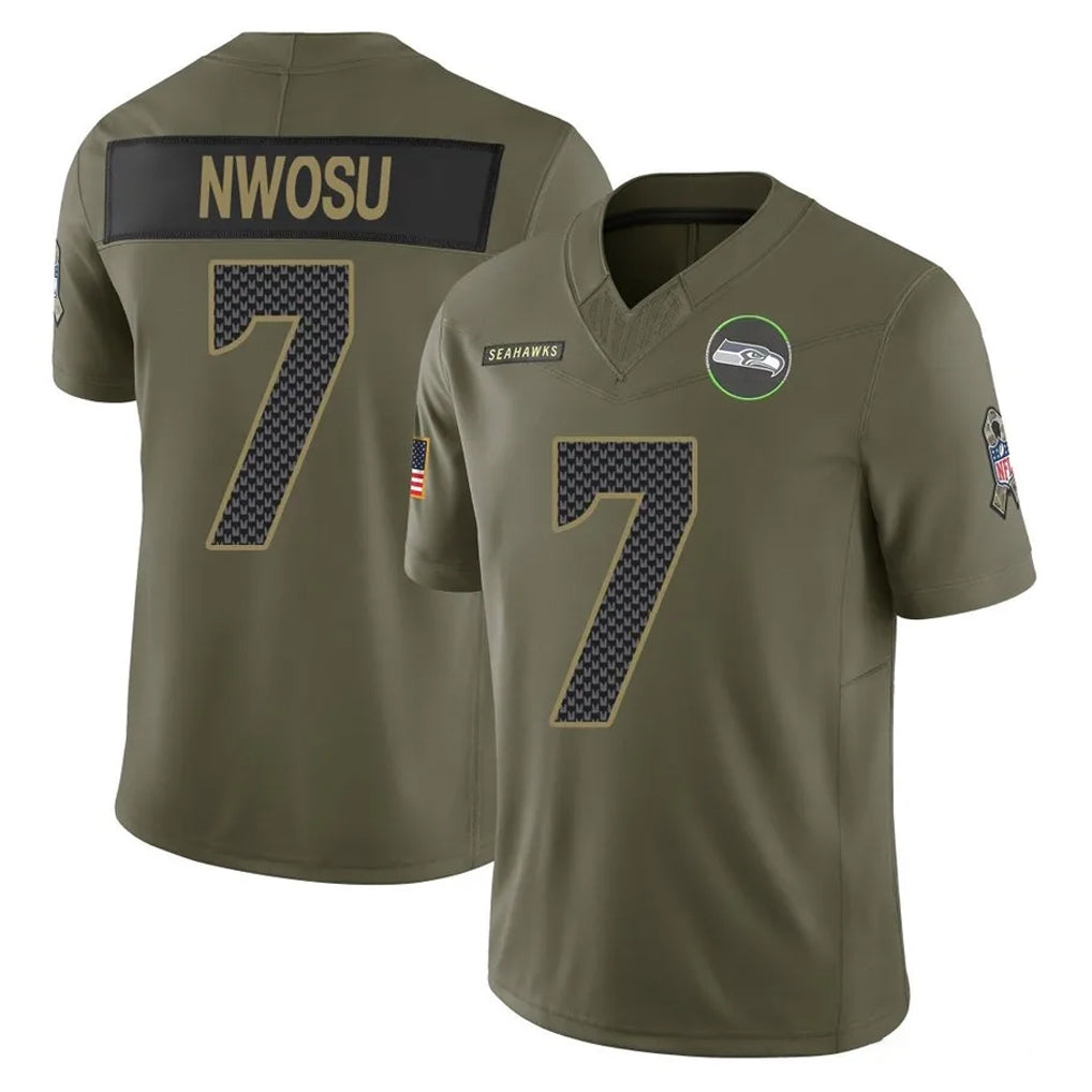 Fenge S.Seahawks #7 Uchenna Nwosu Player Olive 2025 Salute To Service Limited Home Game Stitched Jerseys