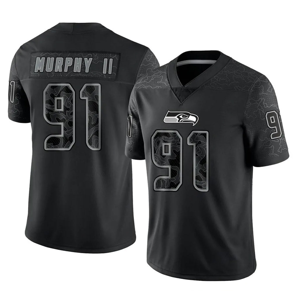Fenge S.Seahawks #91 Byron Murphy II Player Black Limited Reflective Home Game Stitched Jerseys
