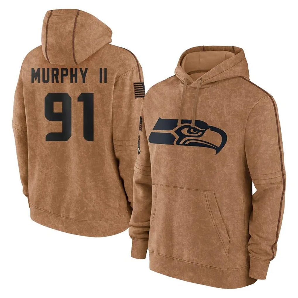 Fenge S.Seahawks #91 Byron Murphy II Player Brown Limited Salute to Service Pullover Hoodies Game Stitched Jerseys