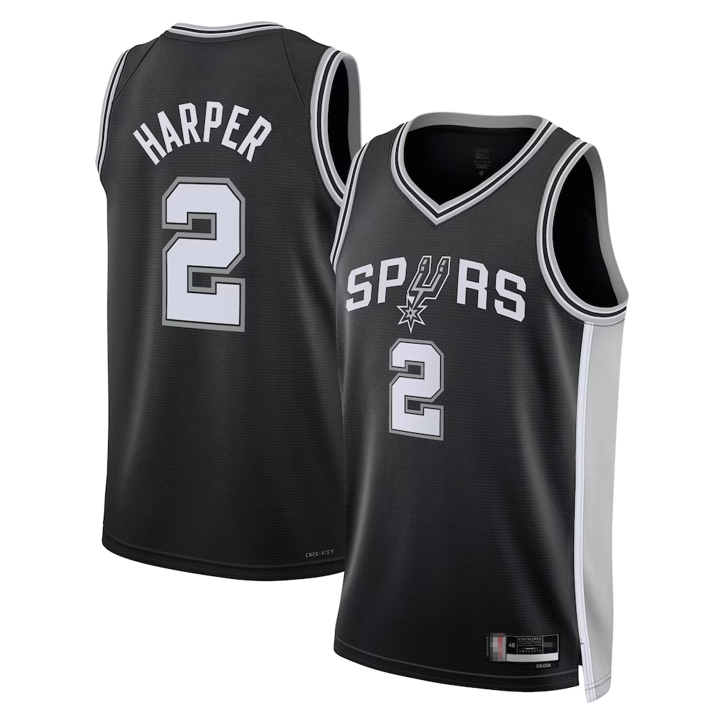 Fenge SA.Spurs #2Dylan Harper Black 2025 NBA Draft First Round Pick Swingman Jerseys - Icon Edition