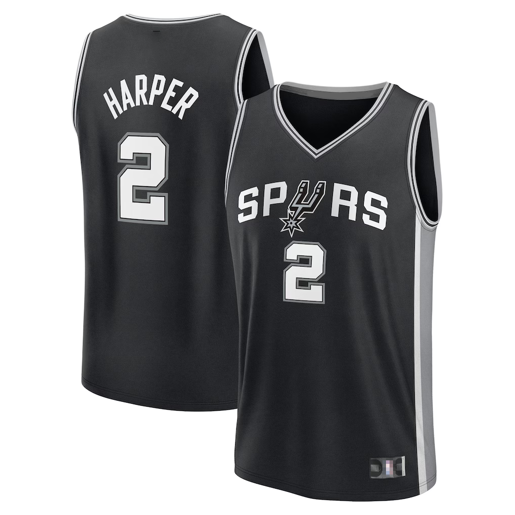 Fenge SA.Spurs #2 Dylan Harper Fanatics Black 2025 NBA Draft First Round Pick Fast Break Replica Jerseys - Icon Edition