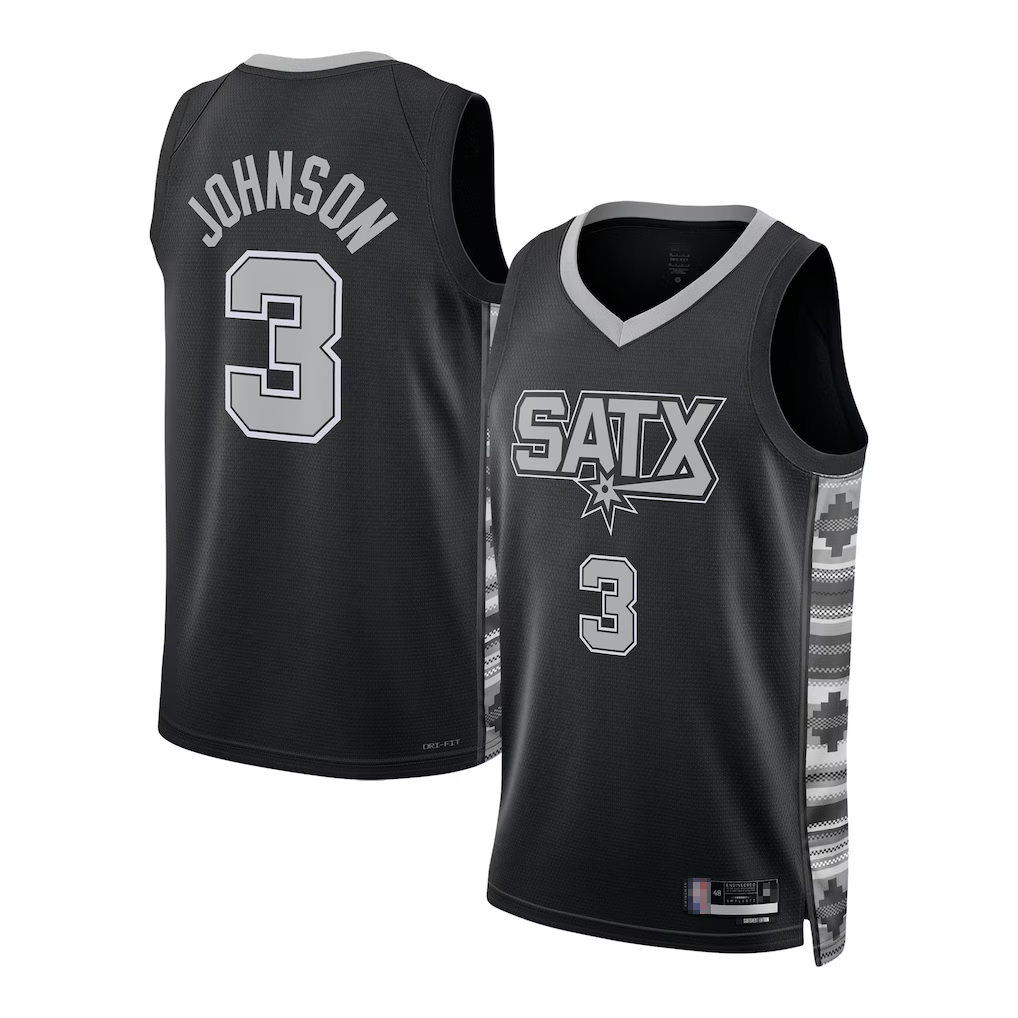 Fenge SA.Spurs #3 Keldon Johnson Black Swingman Jerseys - Statement Edition
