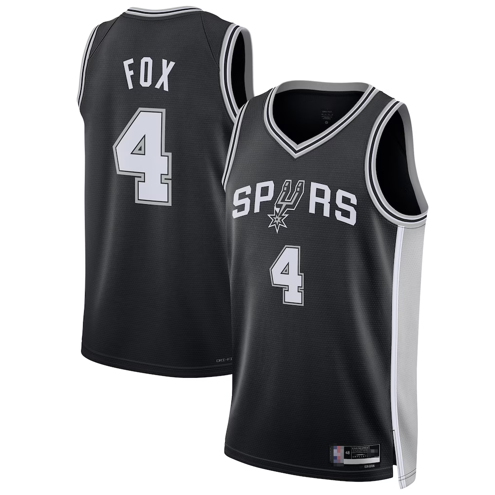 Fenge SA.Spurs #4 De'Aaron Fox Black Swingman Player Jerseys - Icon Edition