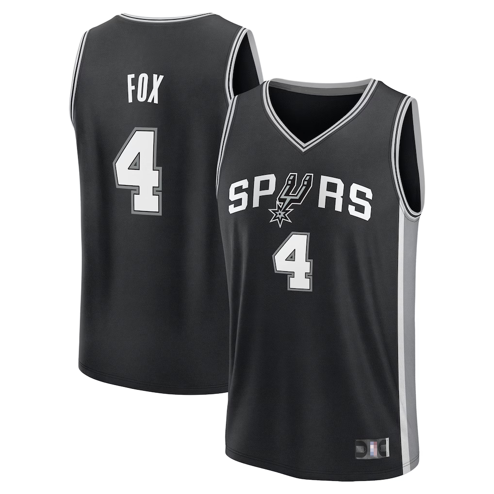 Fenge SA.Spurs #4 De'Aaron Fox Fanatics Black Fast Break Replica Player Jerseys - Icon Edition