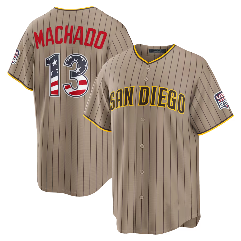 Fenge SD.Padres #13 Manny Machado Sand USA 250 Fourth of July Alternate Stadium Jersey