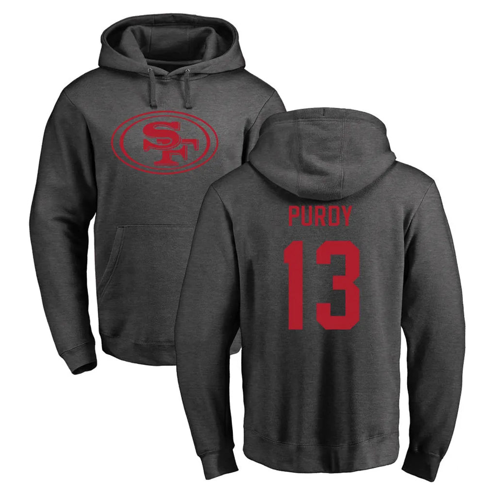 Fenge SF.49ers #13 Brock Purdy Player Anthracite Pullover Hoodies Home Game Stitched Jerseys