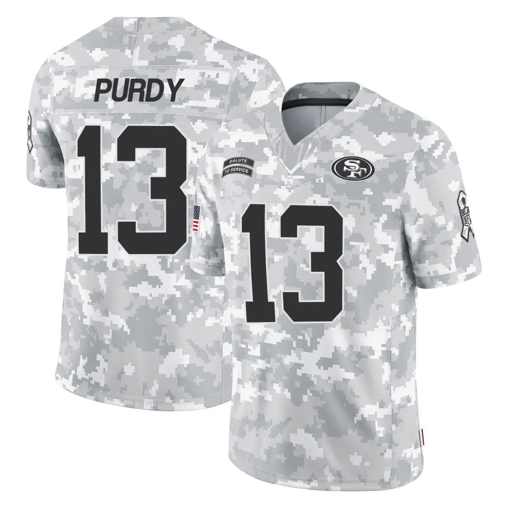 Fenge SF.49ers #13 Brock Purdy Player Arctic Camo Limited Salute To Service Home Game Stitched Jerseys
