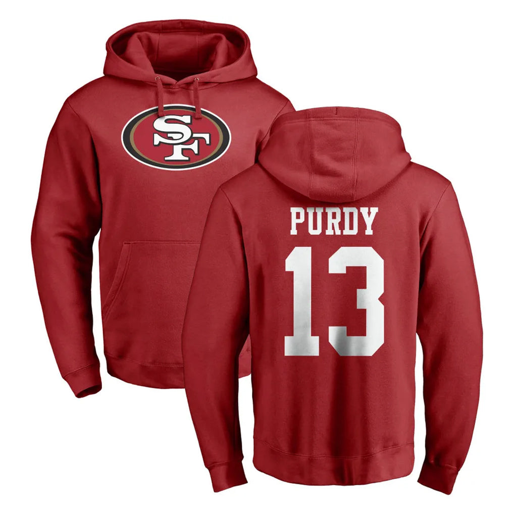 Fenge SF.49ers #13 Brock Purdy Player Red LOGO Pullover Hoodies Home Game Stitched Jerseys
