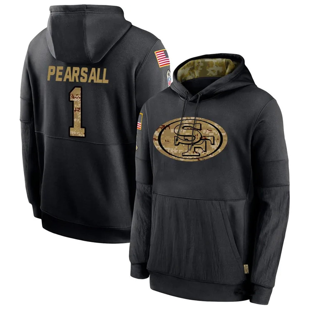 Fenge SF.49ers #1 Ricky Pearsall Player Black Salute To Service Hoodie Player Stitched Jerseys