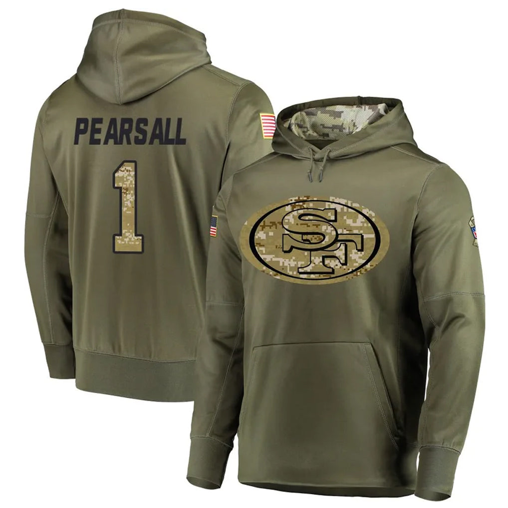 Fenge SF.49ers #1 Ricky Pearsall Player Salute To Service Olive Hoodie Player Stitched Jerseys