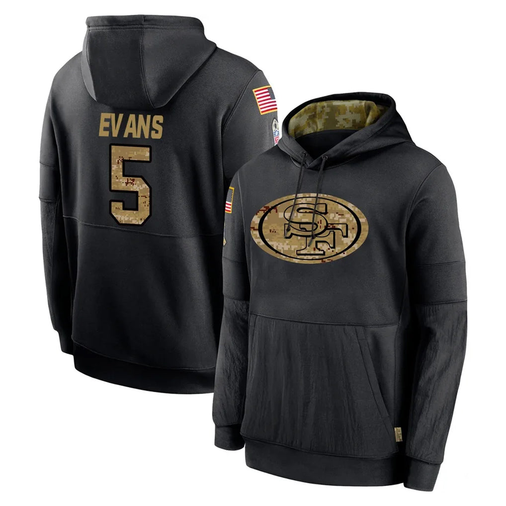 Fenge SF.49ers #5 Mike Evans Player Black Salute to Service Sideline Performance Pullover Hoodies Home Game Stitched Jerseys