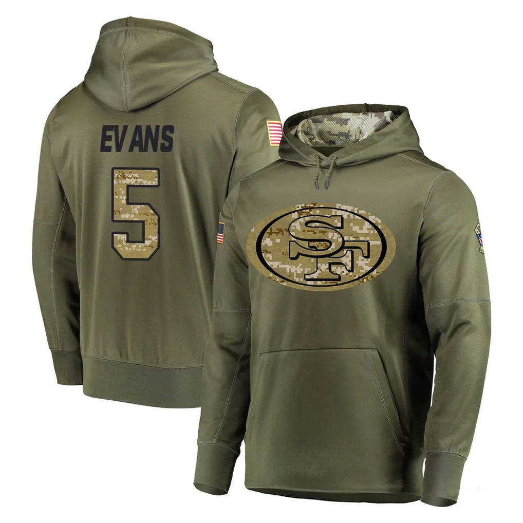 Fenge SF.49ers #5 Mike Evans Player Olive Salute to Service Pullover Hoodie Home Game Stitched Jerseys
