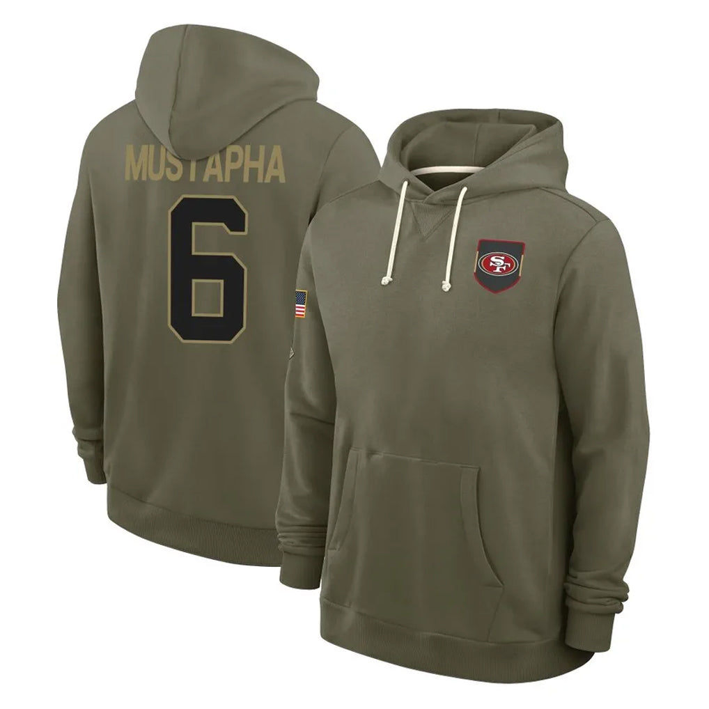 Fenge SF.49ers #6 Malik Mustapha Player Olive Salute to Service Pullover Hoodies Limited Stitched Jerseys