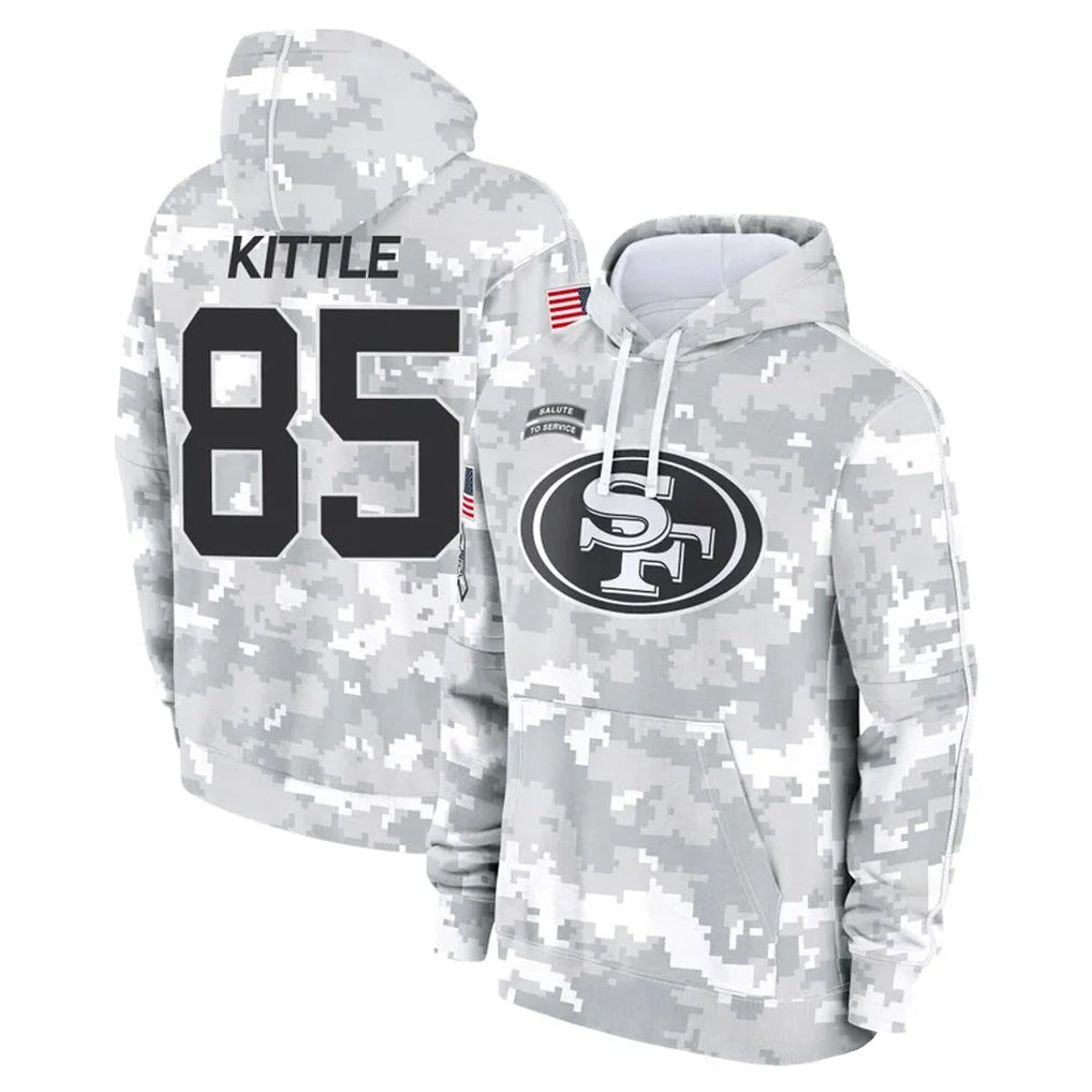 Fenge SF.49ers #85 George Kittle Player Arctic Camo Salute to Service Hoodies Stitched Jerseys