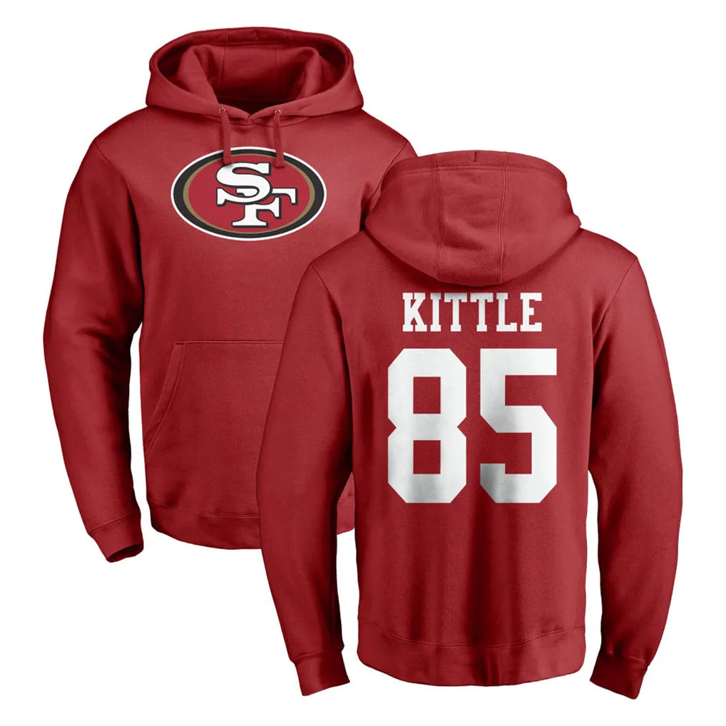 Fenge SF.49ers #85 George Kittle Player Red LOGO Pullover Hoodies Home Game Stitched Jerseys