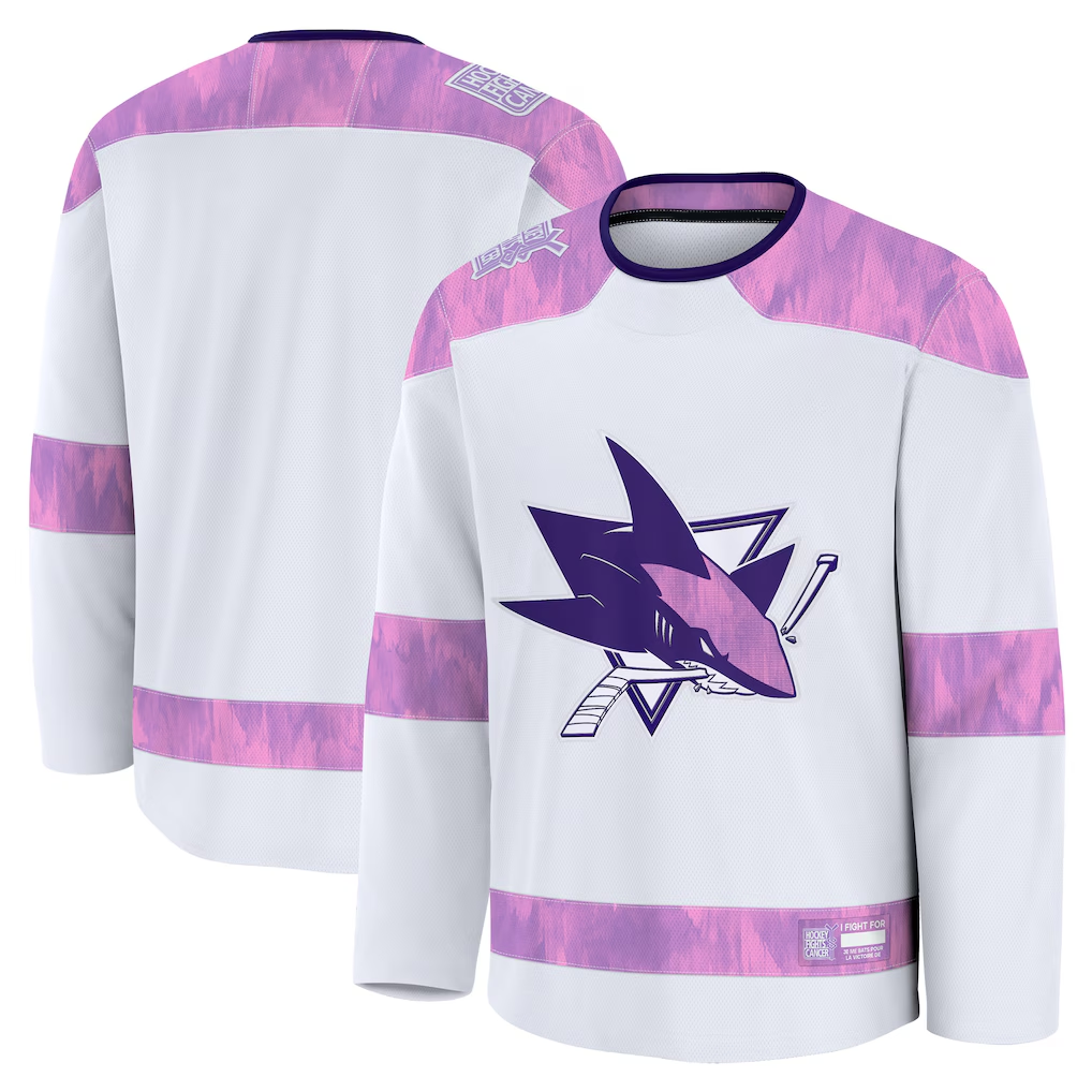 Fenge S.Jose Sharks White 2024 Hockey Fights Cancer Practice Jerseys