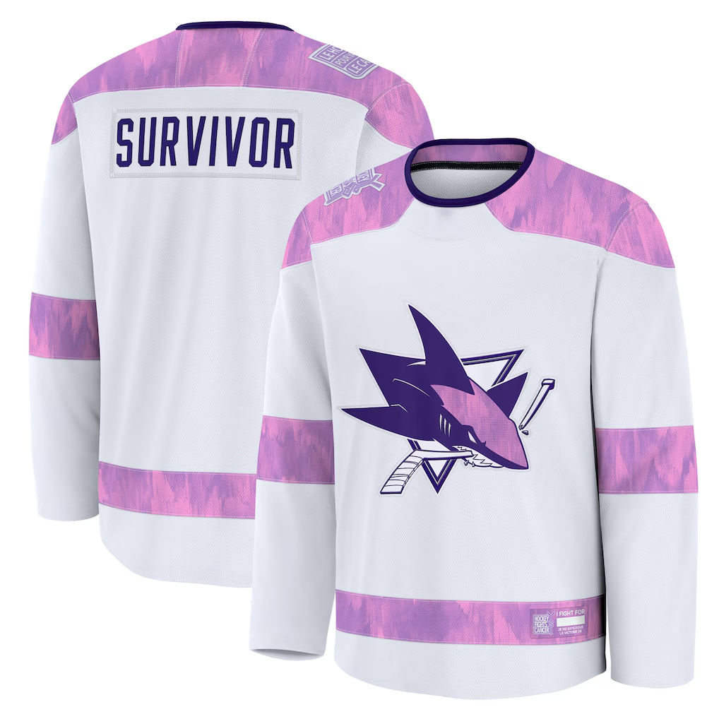Fenge S.Jose Sharks White Hockey Fights Cancer Survivor Practice Jerseys
