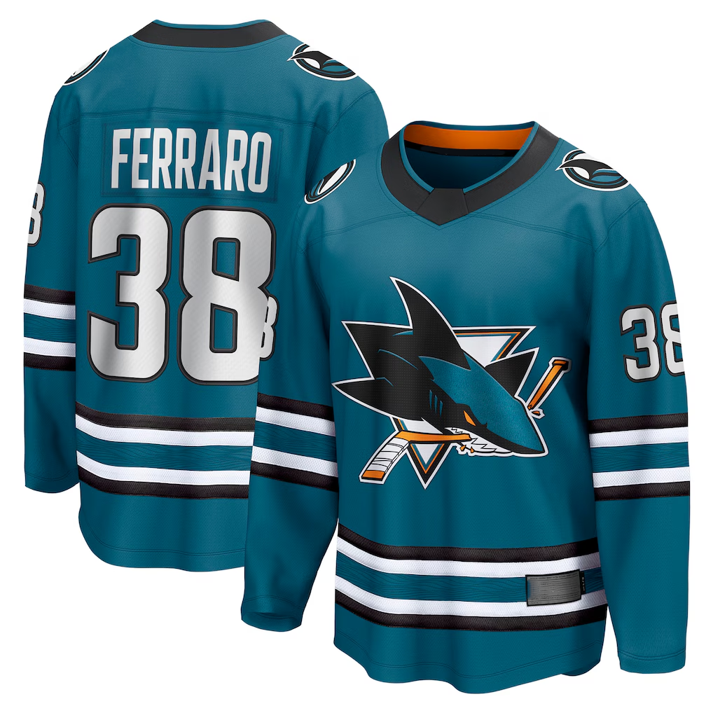 Fenge S.Jose Sharks #38 Mario Ferraro Teal Home Breakaway Player Jerseys