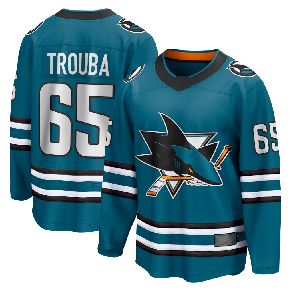 Fenge S.Jose Sharks #65 Jacob Trouba Teal Home Breakaway Jerseys