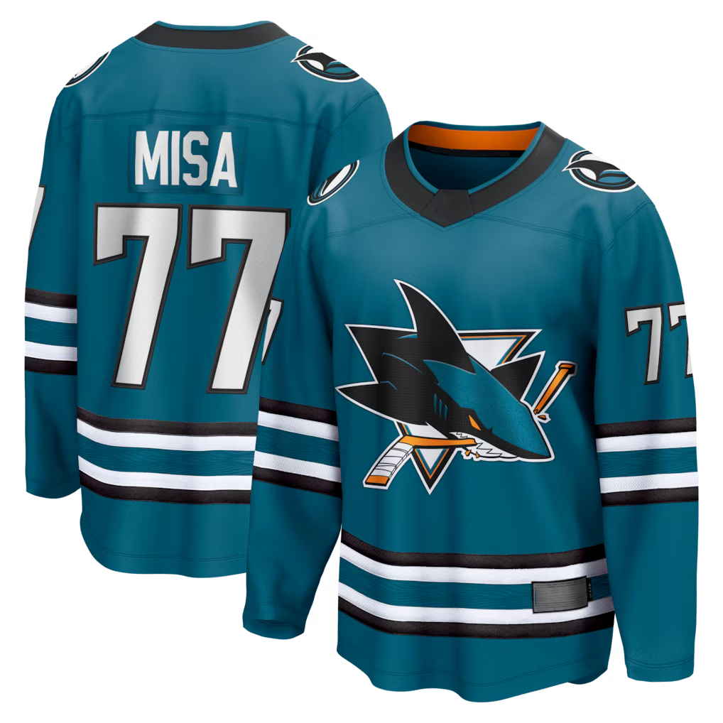 Fenge S.Jose Sharks #77 Michael Misa Teal Breakaway Jerseys