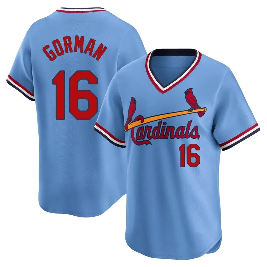 Fenge St. Louis Cardinals #16 Nolan Gorman Player Light Blue City Connect Home T-shirt Stitched Jerseys