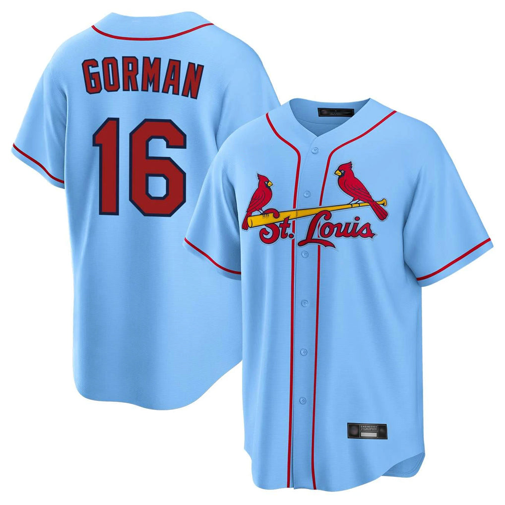 Fenge St. Louis Cardinals #16 Nolan Gorman Player Light Blue Home Game Stitched Jerseys