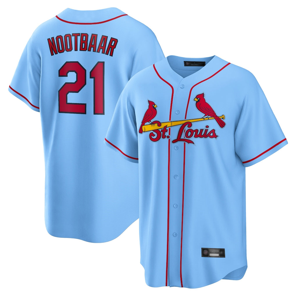 Fenge St. Louis Cardinals #21 Lars Nootbaar Player Light Blue Home Game Stitched Jerseys