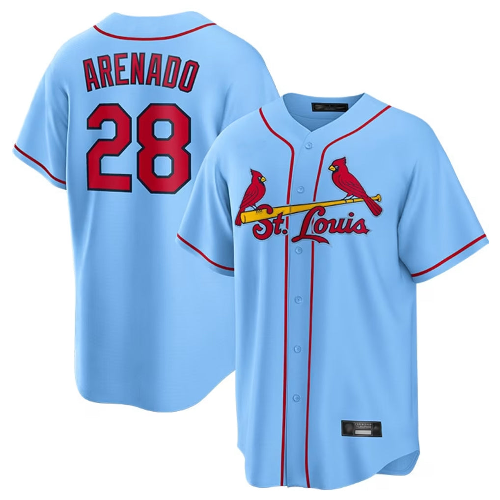 Fenge St. Louis Cardinals #28 Nolan Arenado Player Light Blue Home Game Stitched Jerseys