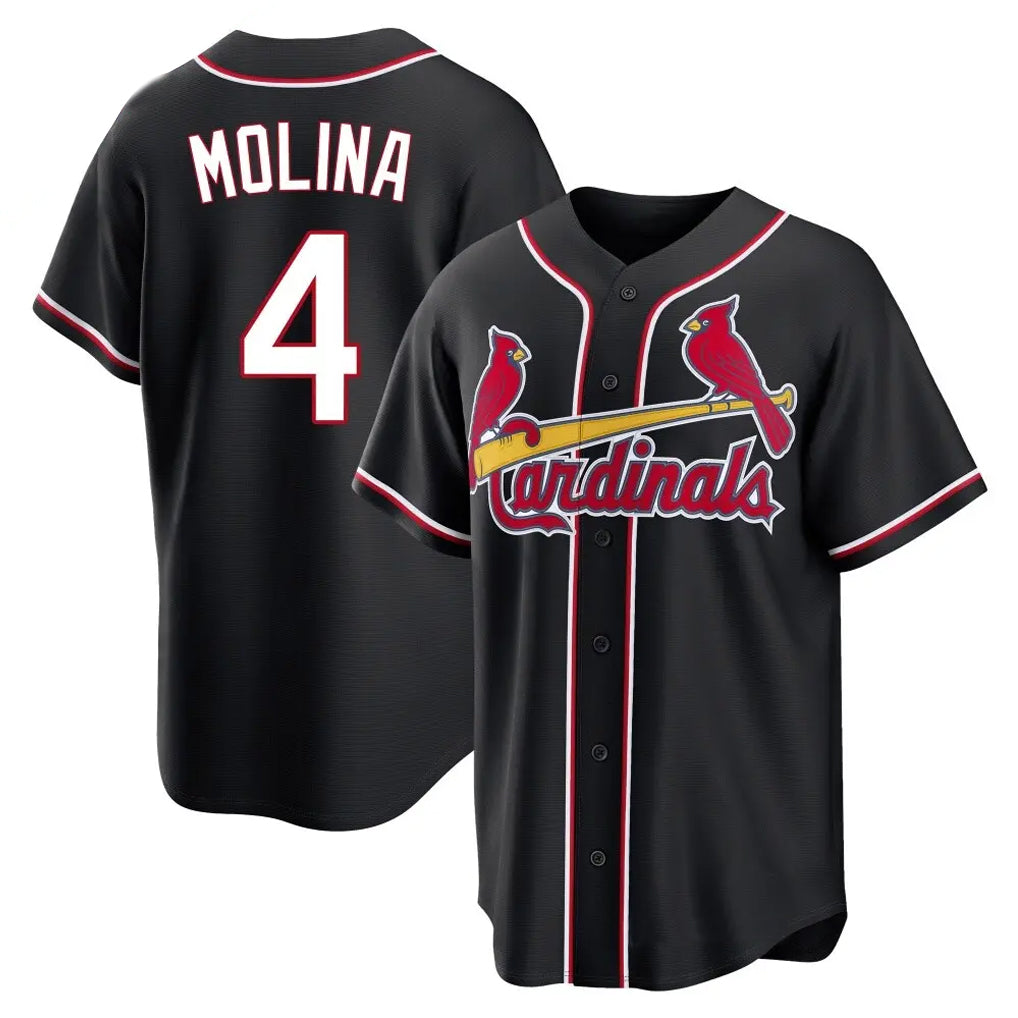 Fenge St. Louis Cardinals #4 Yadier Molina Player Black Carbon Fashio Game Stitched Jerseys