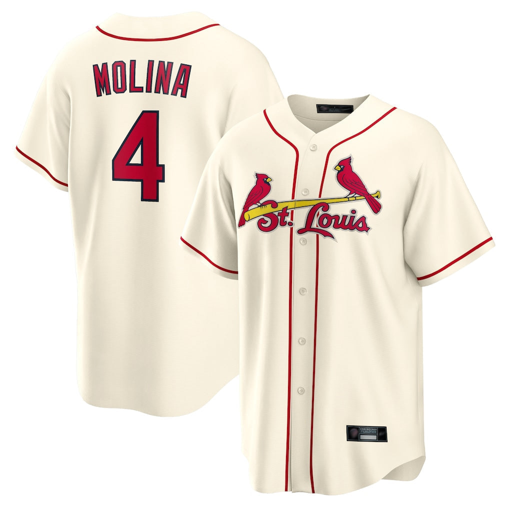 Fenge St. Louis Cardinals #4 Yadier Molina Player Cream Home Game Stitched Jerseys