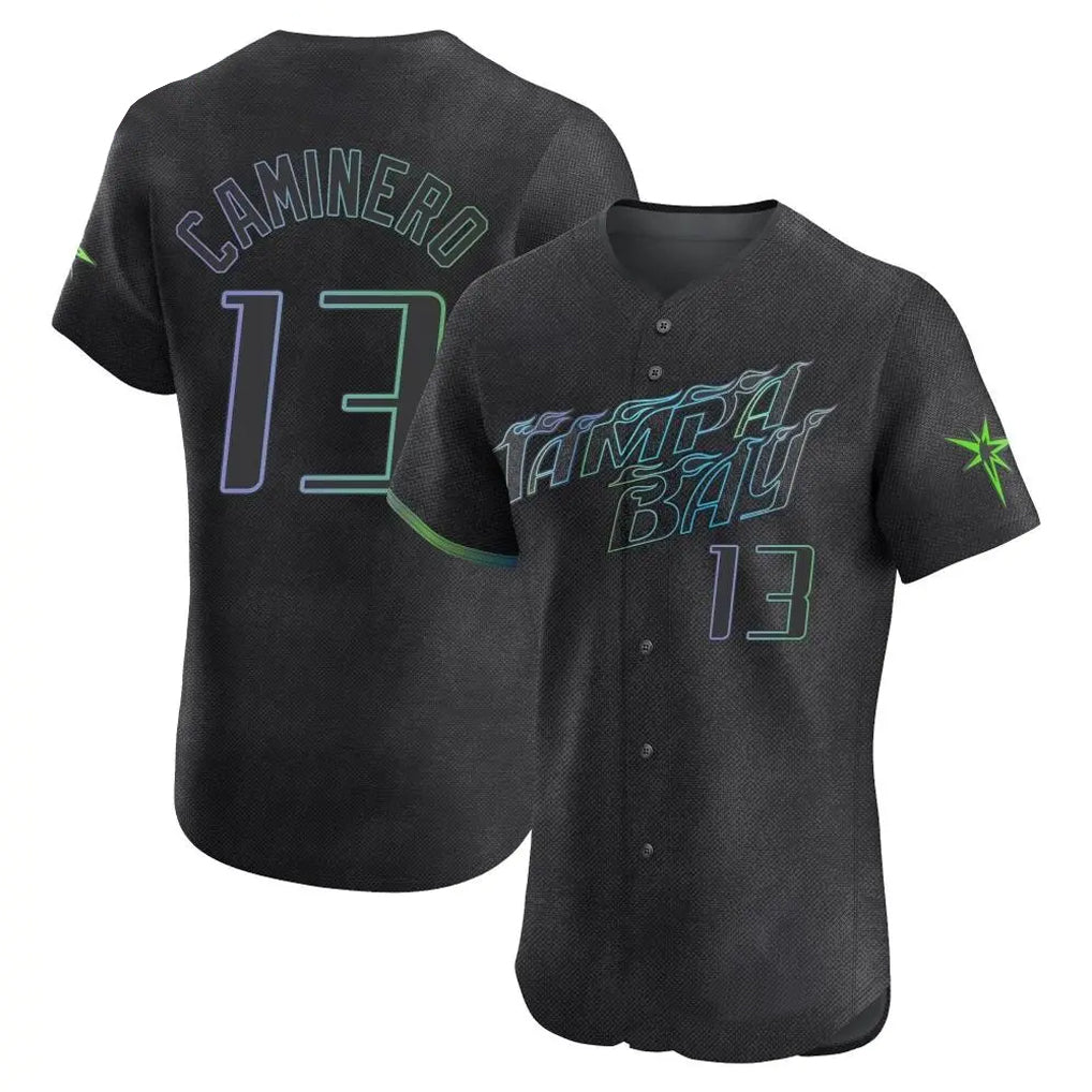 Fenge TB.Rays #13 Junior Caminero Player Black City Connect Home Limited Elite Stitched Jerseys