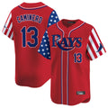 Fenge TB.Rays #13 Junior Caminero Player Red 2025 Independence Day Vapor Premier Limited Stitched Jerseys