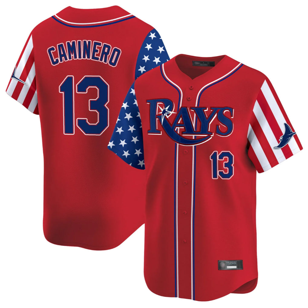 Fenge TB.Rays #13 Junior Caminero Player Red 2025 Independence Day Vapor Premier Limited Stitched Jerseys
