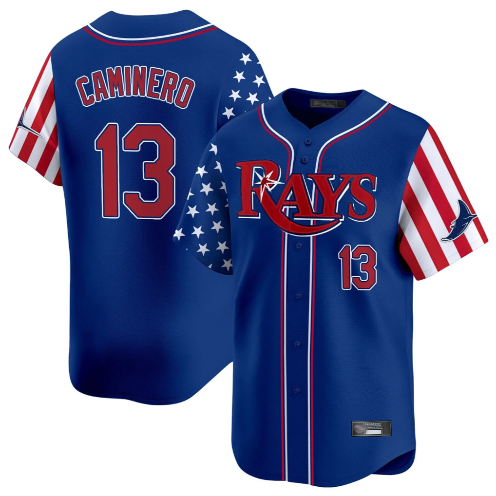 Fenge TB.Rays #13 Junior Caminero Player Royal 2025 Independence Day Vapor Premier Limited Stitched Jerseys