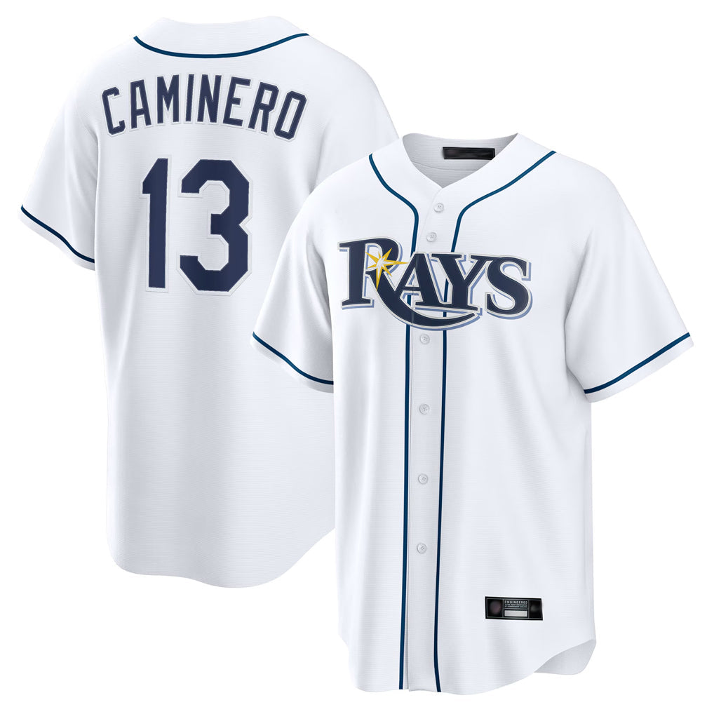 Fenge TB.Rays #13 Junior Caminero Player White Home Game Stitched Jerseys