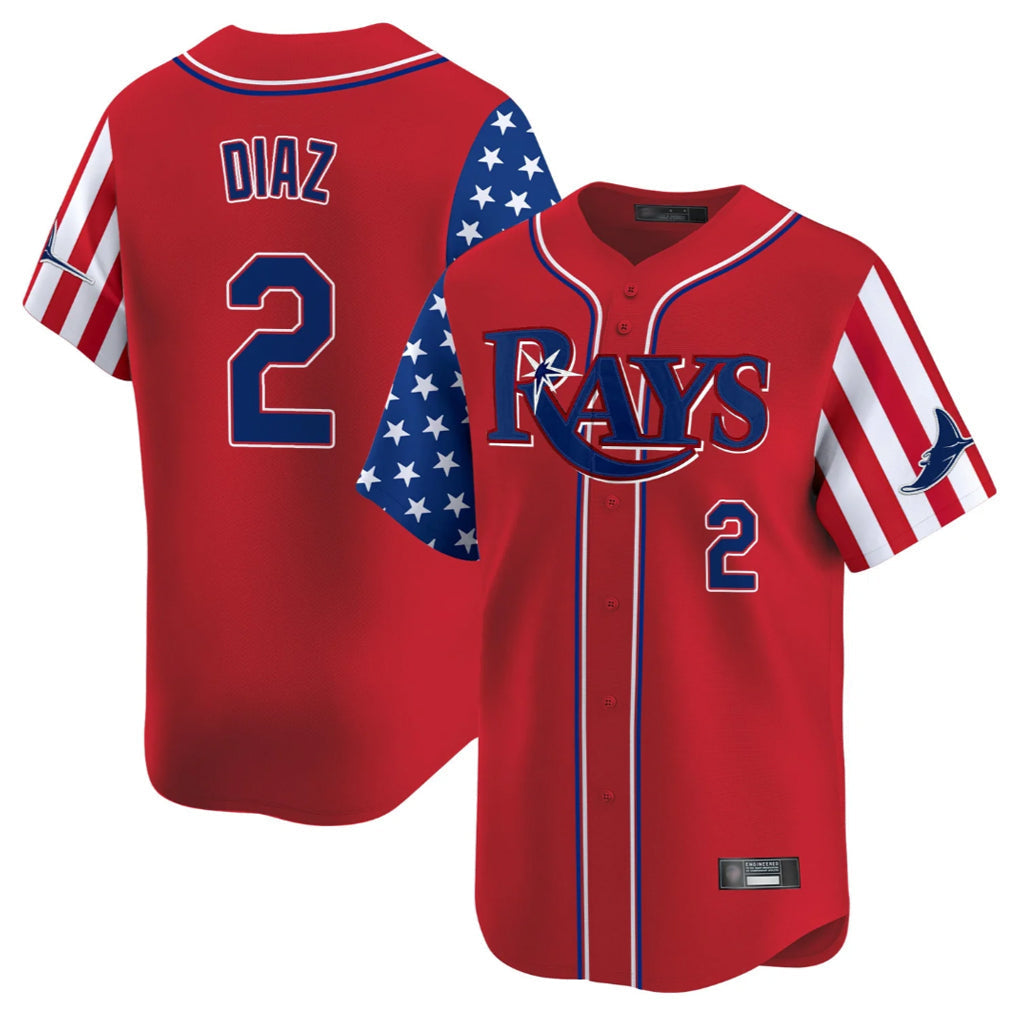 Fenge TB.Rays #2 Yandy Diaz Player Red 2025 Independence Day Vapor Premier Limited Stitched Jerseys