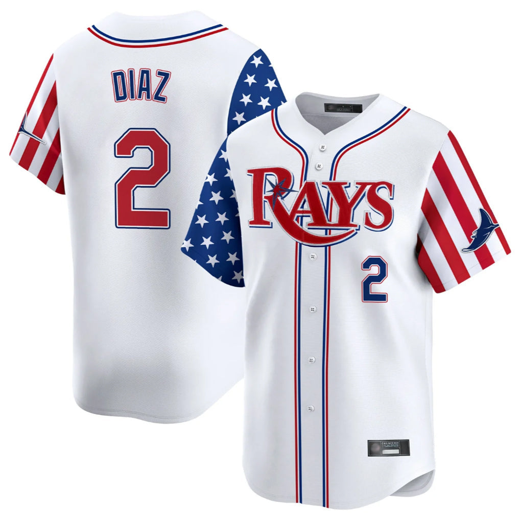 Fenge TB.Rays #2 Yandy Diaz Player White 2025 Independence Day Vapor Premier Limited Stitched Jerseys