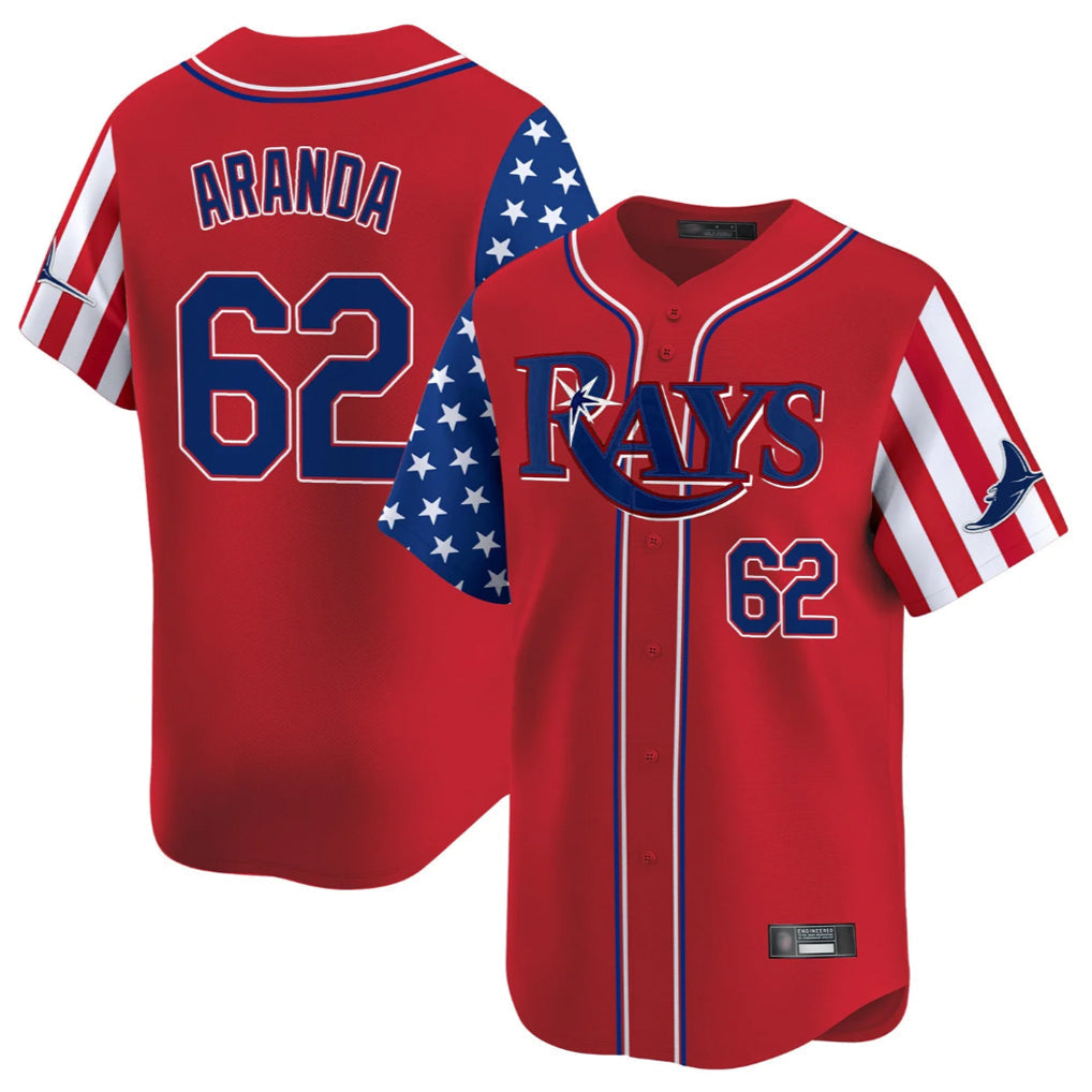 Fenge TB.Rays #62 Jonathan Aranda Player Red 2025 Independence Day Vapor Premier Limited Stitched Jerseys