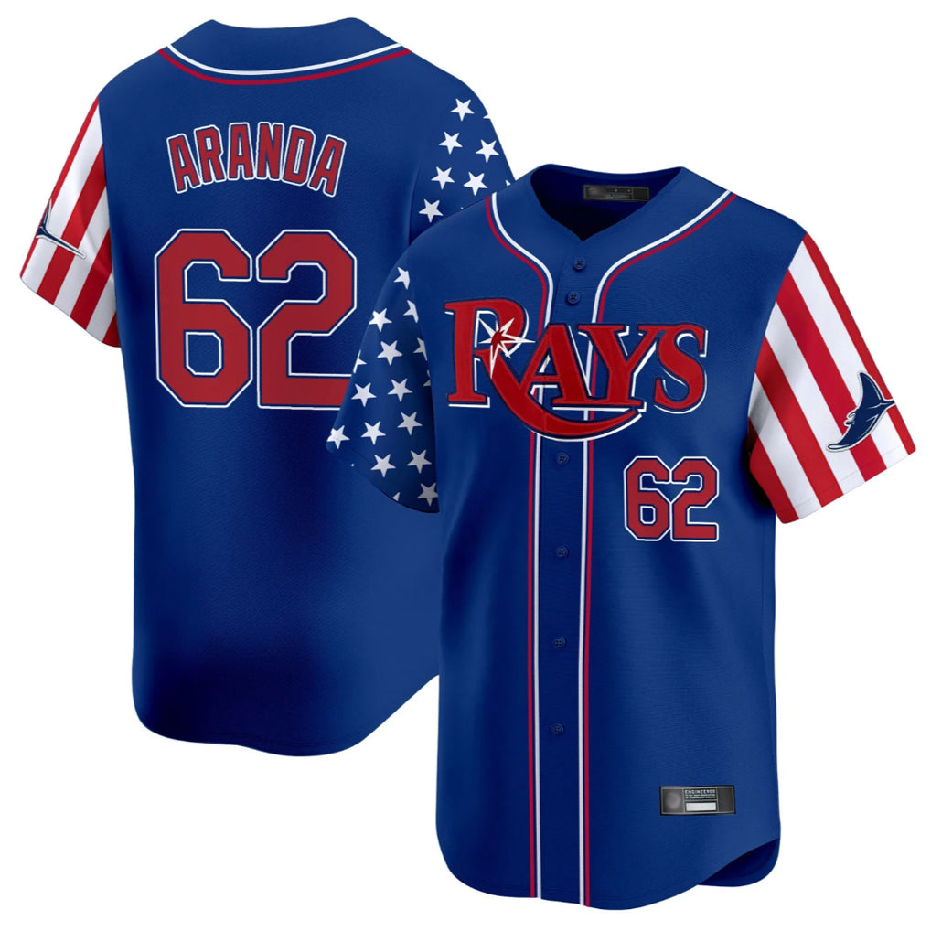 Fenge TB.Rays #62 Jonathan Aranda Player Royal 2025 Independence Day Vapor Premier Limited Stitched Jerseys