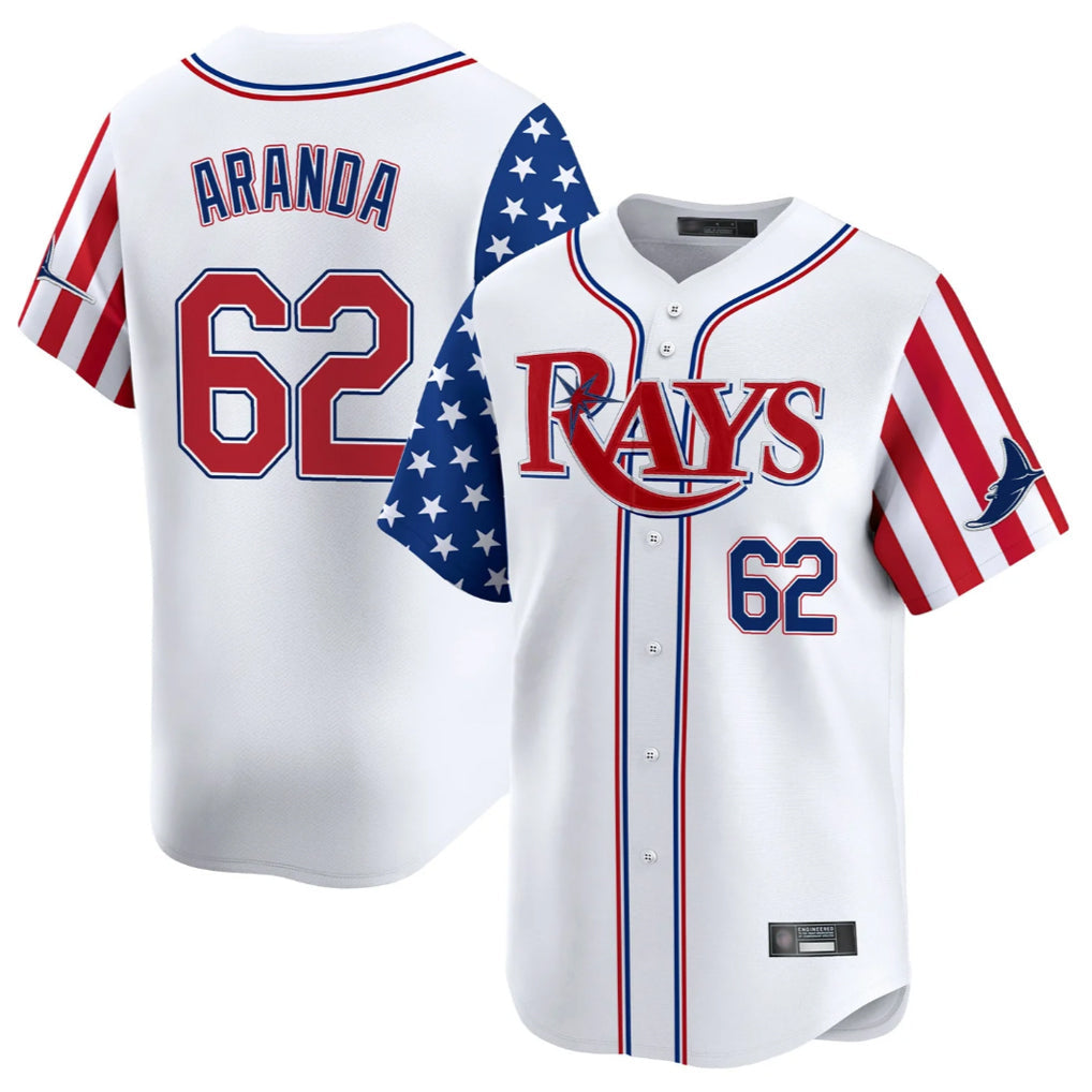 Fenge TB.Rays #62 Jonathan Aranda Player White 2025 Independence Day Vapor Premier Limited Stitched Jerseys