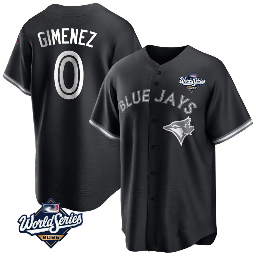 Fenge T.Blue Jays #0 Andres Gimenez Player Black 2025 World Series Game Stitched Jerseys