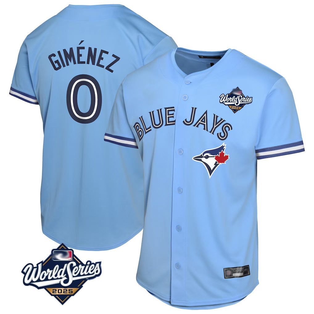 Fenge T.Blue Jays #0 Andres Gimenez Player Blue 2025 World Series Game Stitched Jerseys