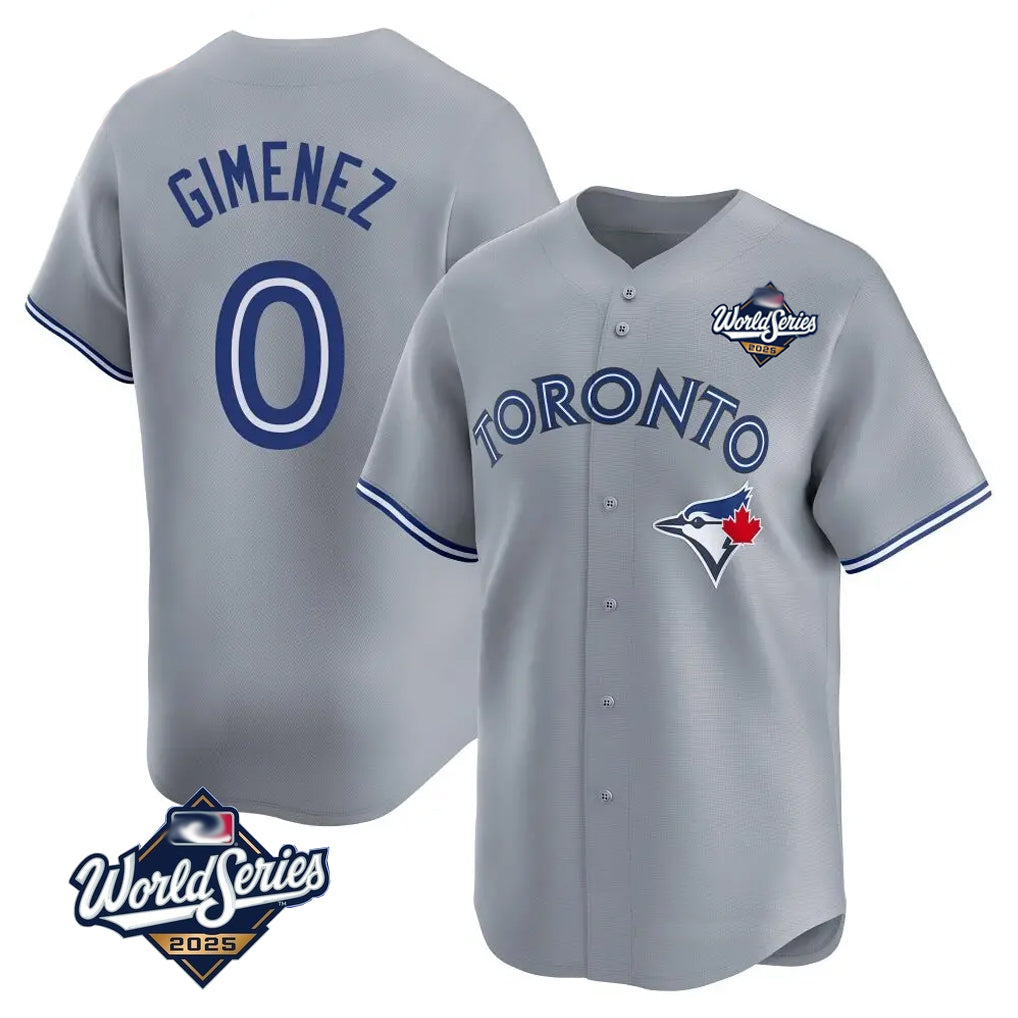 Fenge T.Blue Jays #0 Andres Gimenez Player Gray 2025 World Series Game Stitched Jerseys