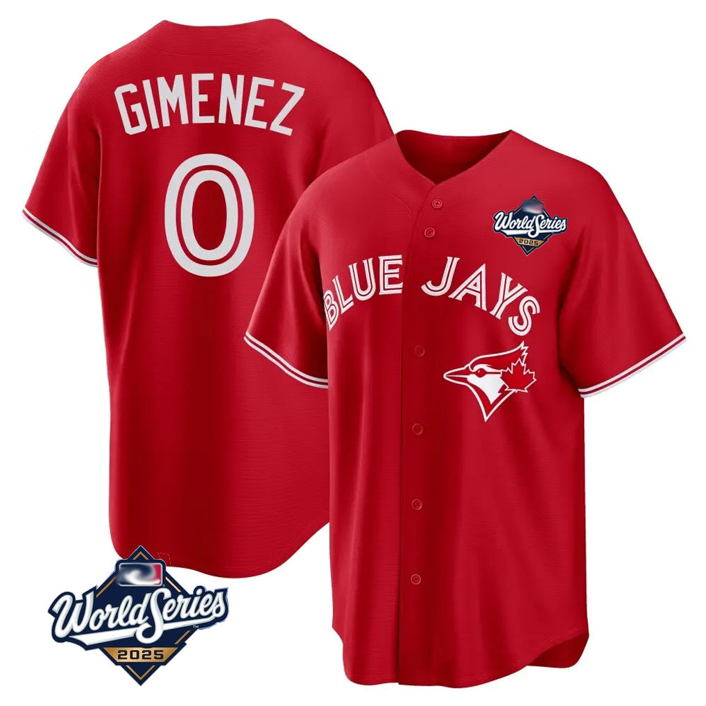 Fenge T.Blue Jays #0 Andres Gimenez Player Red 2025 World Series Limited Stitched Jerseys