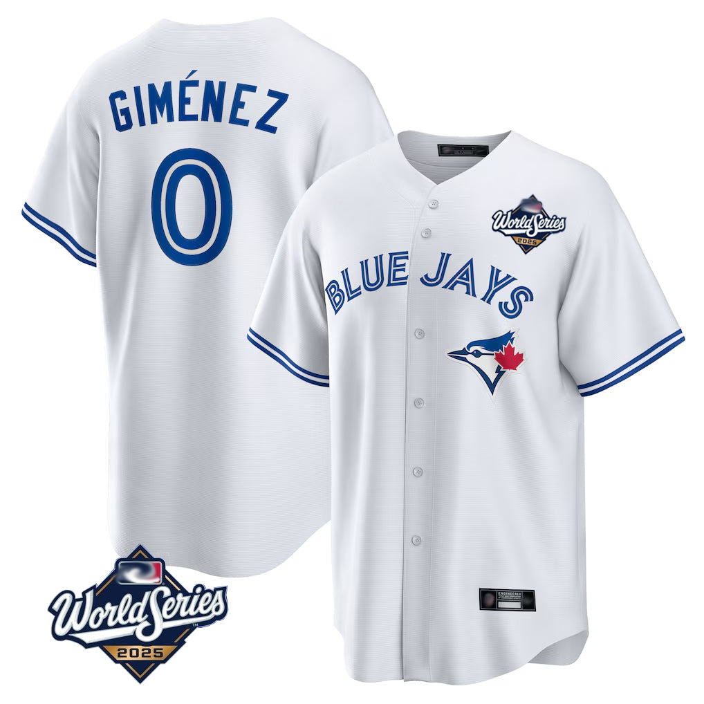 Fenge T.Blue Jays #0 Andres Gimenez Player White 2025 World Series Game Stitched Jerseys