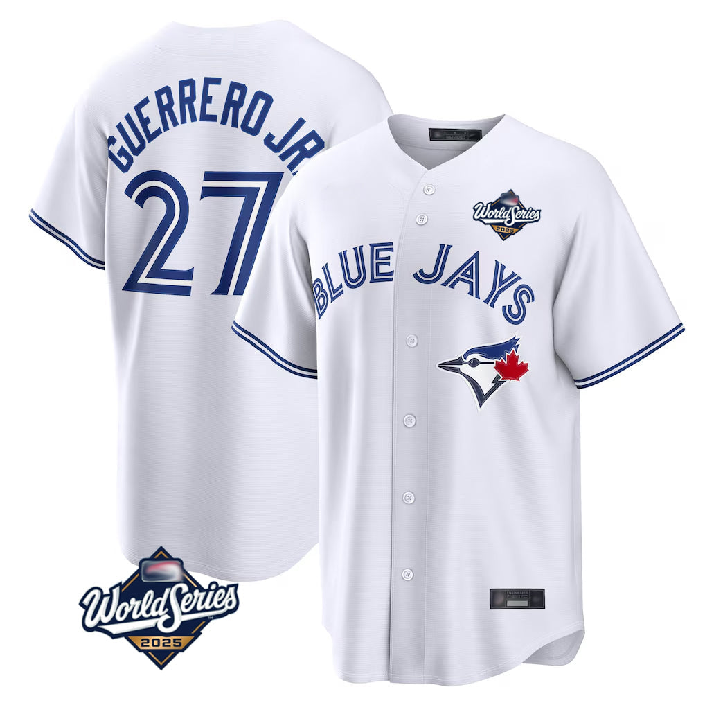 Fenge T.Blue Jays #27 Vladimir Guerrero Jr Player White 2025 World Series Game Stitched Jersey