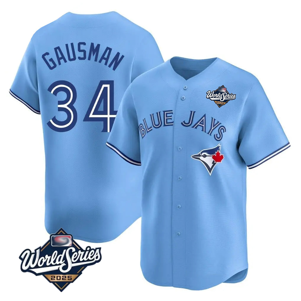 Fenge T.Blue Jays #34 Kevin Gausman Player Blue 2025 World Series Limited Stitched Jerseys