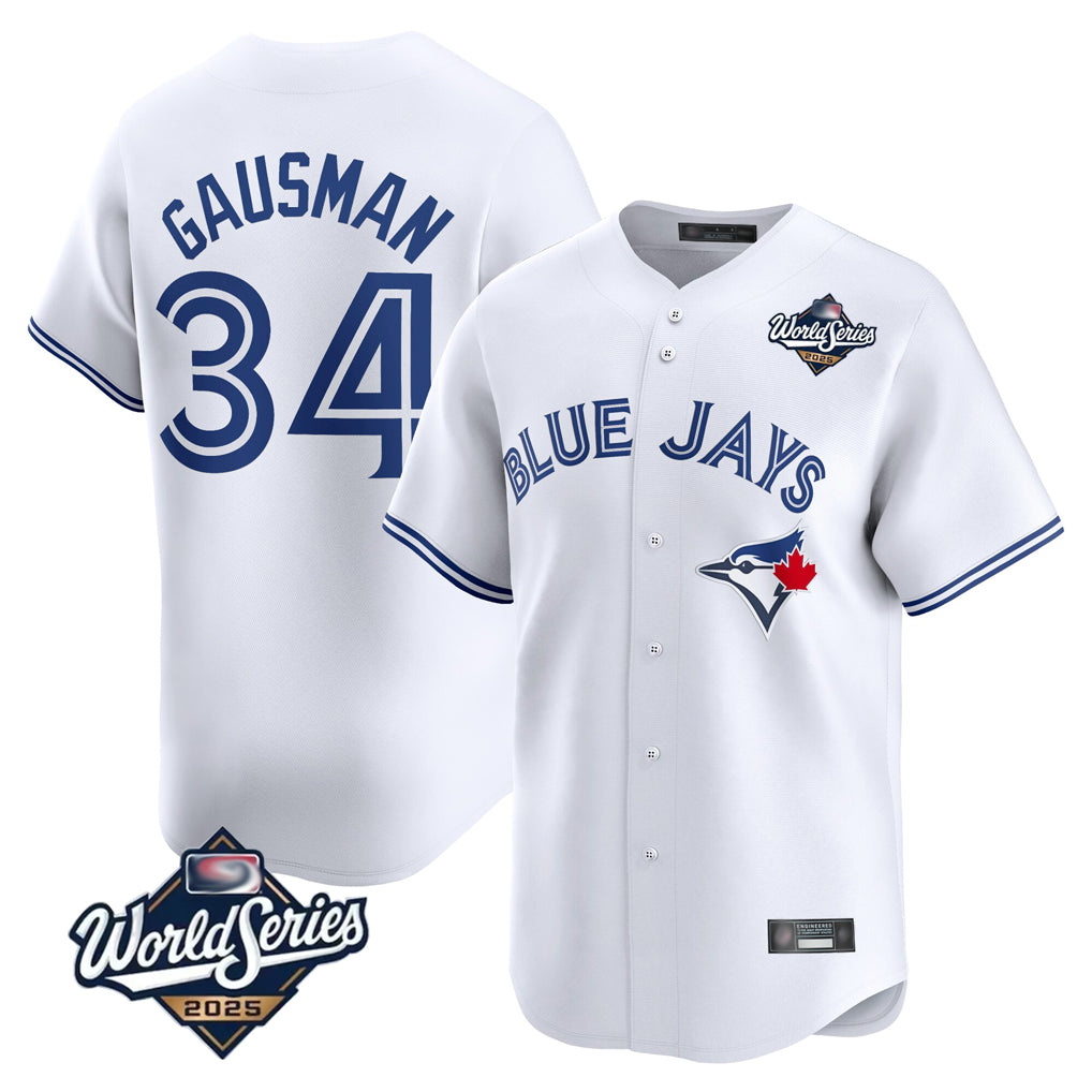 Fenge T.Blue Jays #34 Kevin Gausman Player White 2025 World Series Home Limited Stitched Jerseys